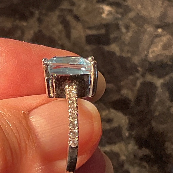 Aquamarine Huge Cushion Cut Silver Ring - Picture 3 of 6